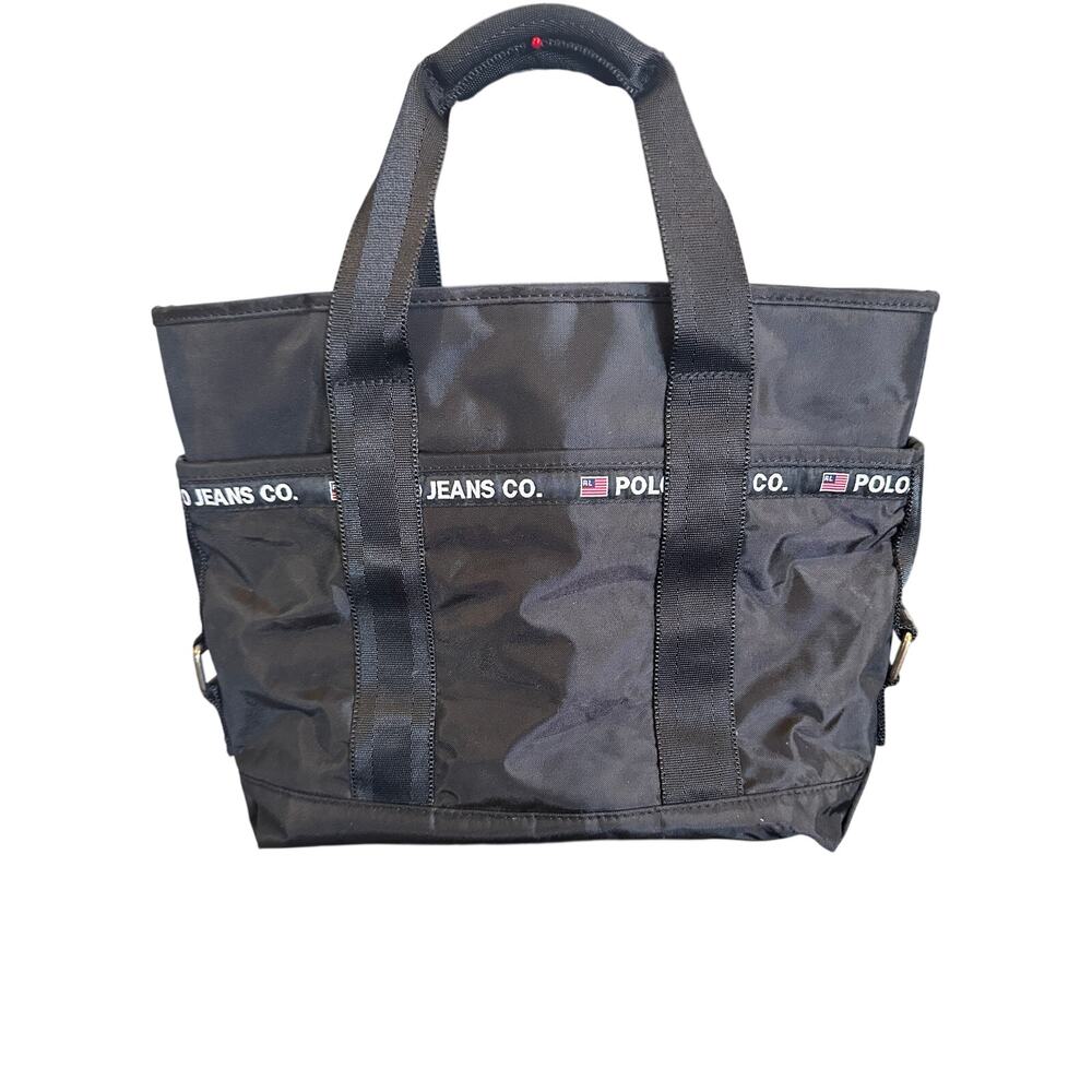 Polo Jeans Co Ralph Lauren Black Nylon Tote Logo Tape Y2K Gorpcore Whimsigoth
